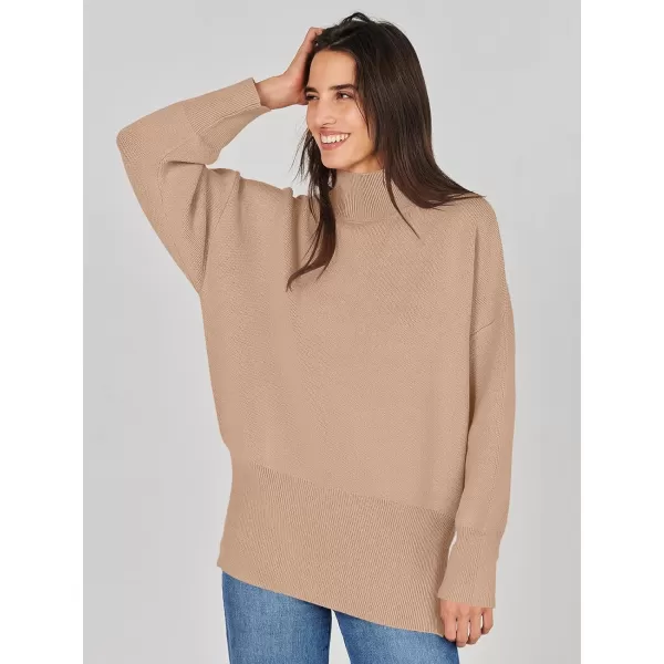 imageANRABESS Womens Turtleneck Oversized Sweaters Long Sleeve Chunky Side Slit Tunic Pullover Sweater Knit TopsLight Camel