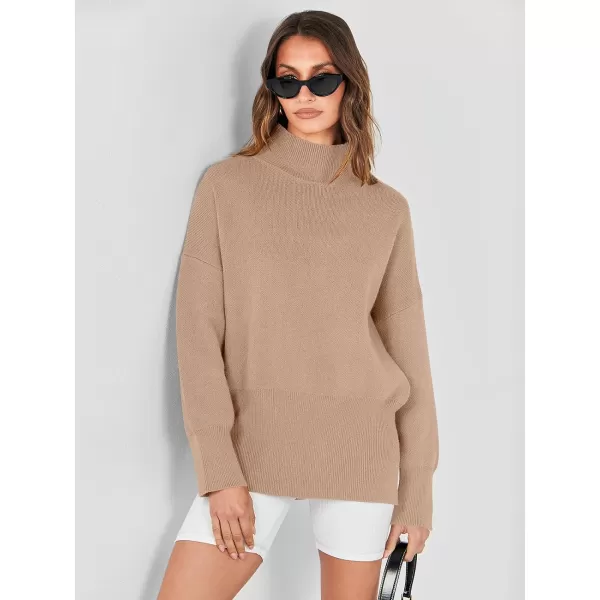 imageANRABESS Womens Turtleneck Oversized Sweaters Long Sleeve Chunky Side Slit Tunic Pullover Sweater Knit TopsLight Camel