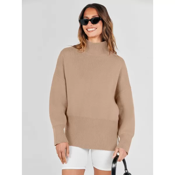 imageANRABESS Womens Turtleneck Oversized Sweaters Long Sleeve Chunky Side Slit Tunic Pullover Sweater Knit TopsLight Camel