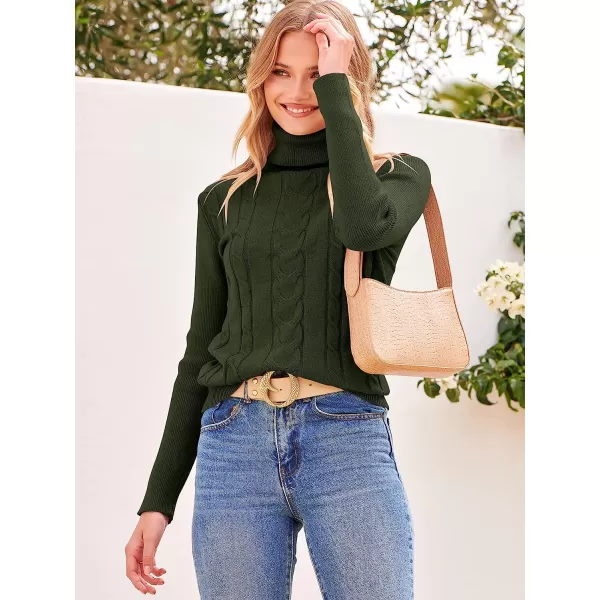 imageANRABESS Womens Turtleneck Sweaters Long Sleeve Cable Knit Pullover Sweaters TopArmy Green