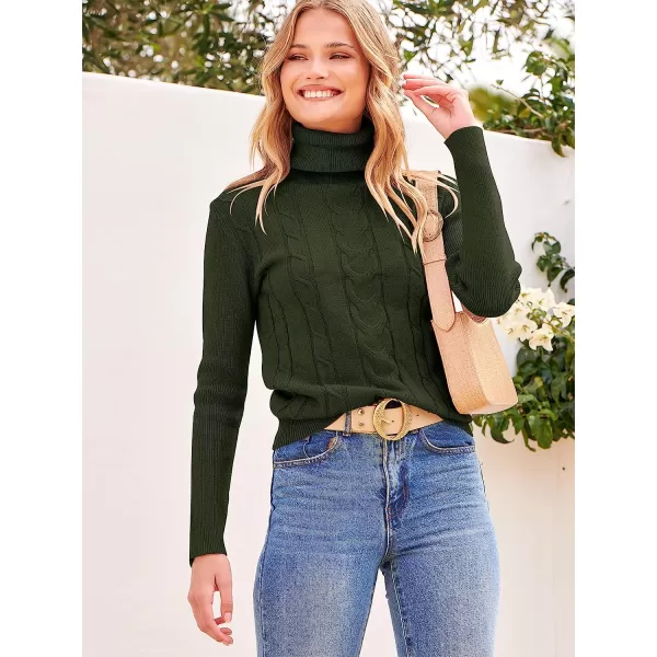 imageANRABESS Womens Turtleneck Sweaters Long Sleeve Cable Knit Pullover Sweaters TopArmy Green