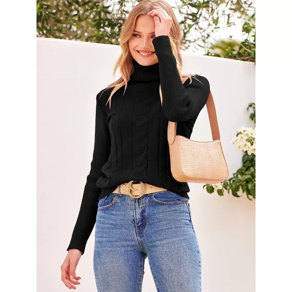 imageANRABESS Womens Turtleneck Sweaters Long Sleeve Cable Knit Pullover Sweaters TopBlack
