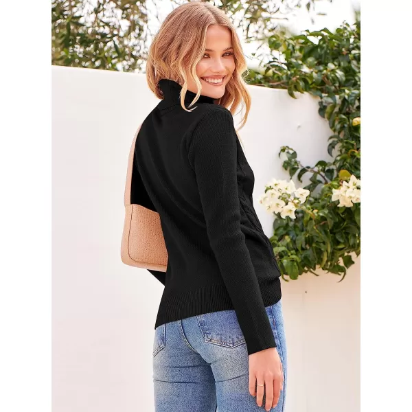 imageANRABESS Womens Turtleneck Sweaters Long Sleeve Cable Knit Pullover Sweaters TopBlack