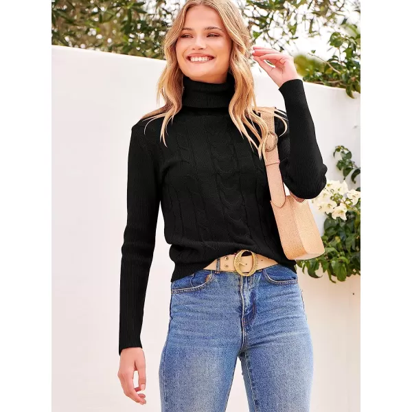 imageANRABESS Womens Turtleneck Sweaters Long Sleeve Cable Knit Pullover Sweaters TopBlack