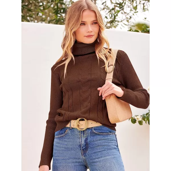 imageANRABESS Womens Turtleneck Sweaters Long Sleeve Cable Knit Pullover Sweaters TopBrown