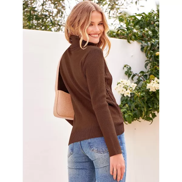 imageANRABESS Womens Turtleneck Sweaters Long Sleeve Cable Knit Pullover Sweaters TopBrown