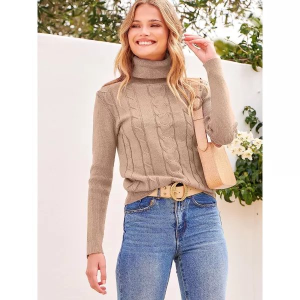 imageANRABESS Womens Turtleneck Sweaters Long Sleeve Cable Knit Pullover Sweaters TopGrey