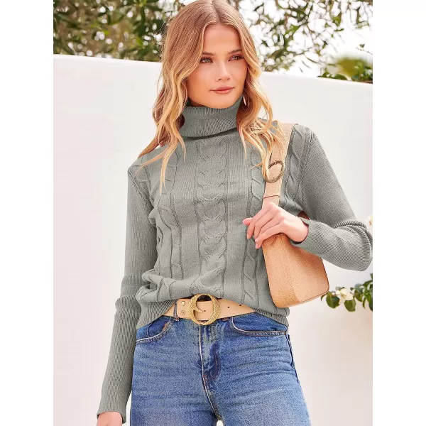 imageANRABESS Womens Turtleneck Sweaters Long Sleeve Cable Knit Pullover Sweaters TopLight Grey
