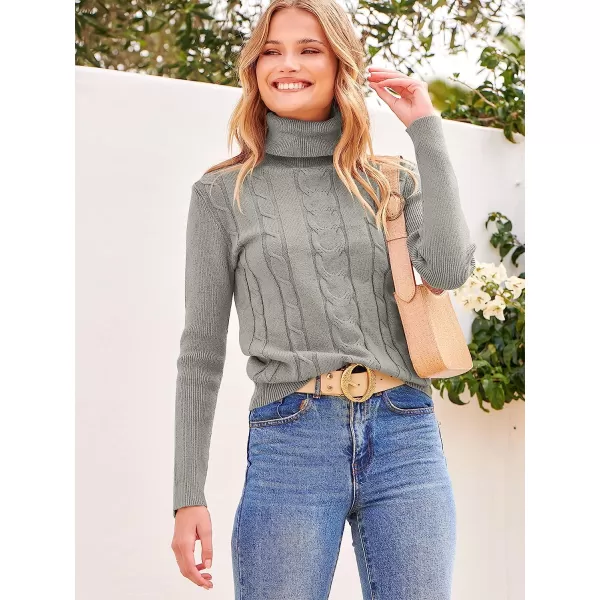 imageANRABESS Womens Turtleneck Sweaters Long Sleeve Cable Knit Pullover Sweaters TopLight Grey