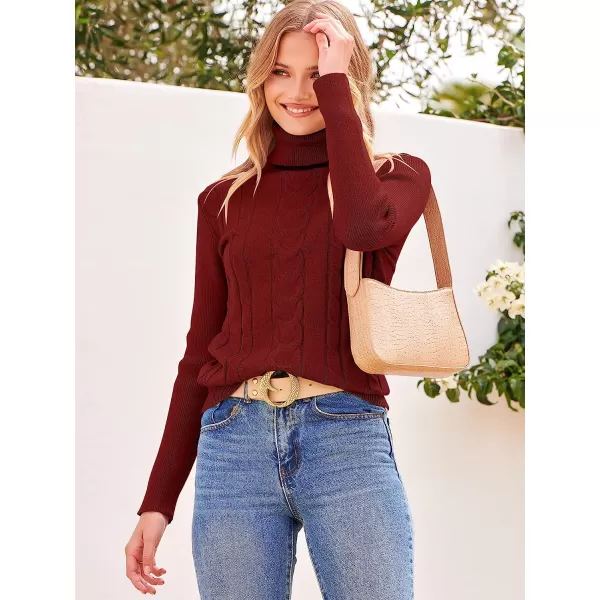 imageANRABESS Womens Turtleneck Sweaters Long Sleeve Cable Knit Pullover Sweaters TopRed