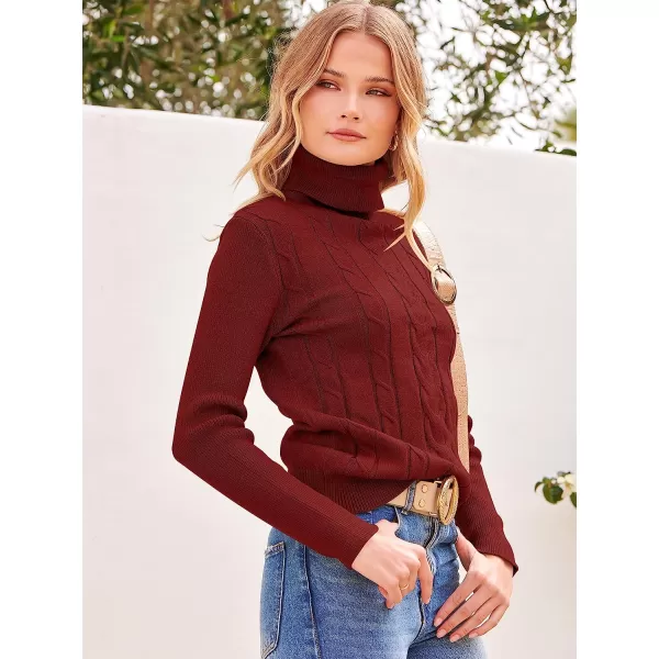 imageANRABESS Womens Turtleneck Sweaters Long Sleeve Cable Knit Pullover Sweaters TopRed
