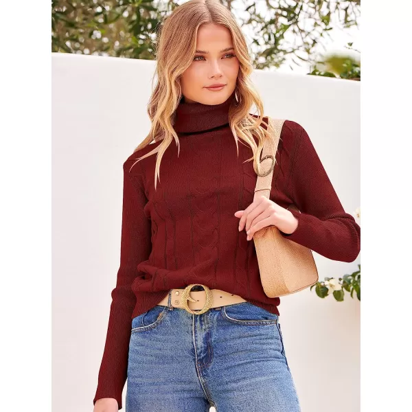 imageANRABESS Womens Turtleneck Sweaters Long Sleeve Cable Knit Pullover Sweaters TopRed
