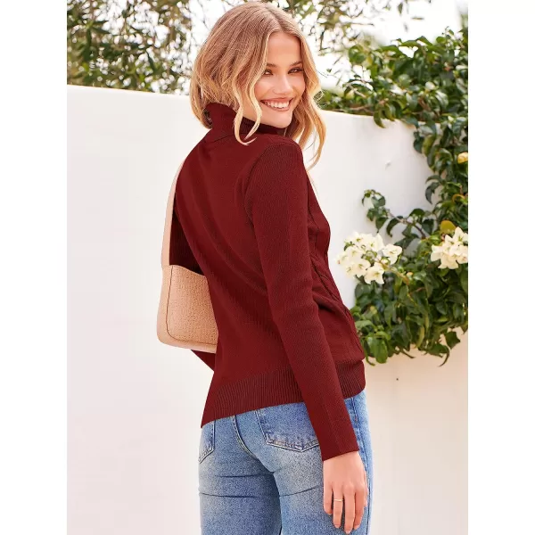 imageANRABESS Womens Turtleneck Sweaters Long Sleeve Cable Knit Pullover Sweaters TopRed