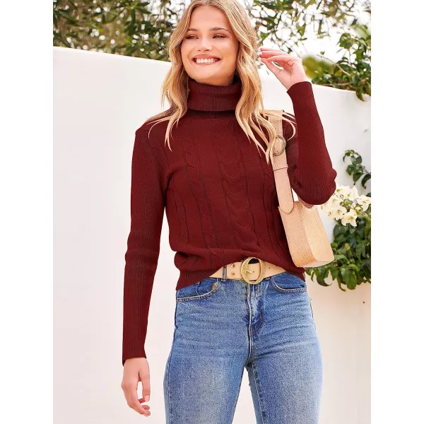 imageANRABESS Womens Turtleneck Sweaters Long Sleeve Cable Knit Pullover Sweaters TopRed