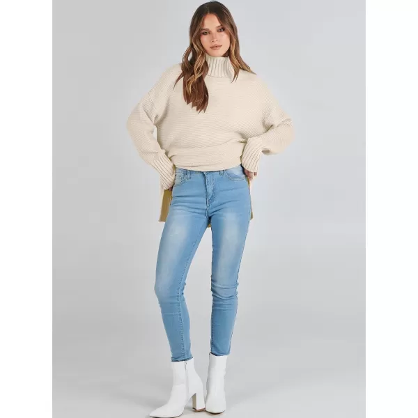 imageANRABESS Womens Turtleneck Sweaters Oversized Long Sleeve Split Hem Chunky Knit Casual Pullover Sweater Tops JumperApricot