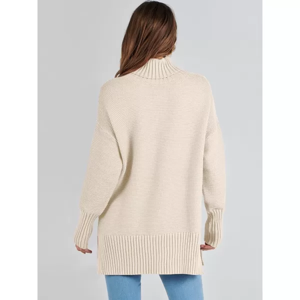 imageANRABESS Womens Turtleneck Sweaters Oversized Long Sleeve Split Hem Chunky Knit Casual Pullover Sweater Tops JumperApricot