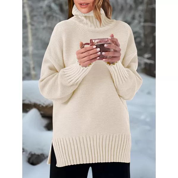 imageANRABESS Womens Turtleneck Sweaters Oversized Long Sleeve Split Hem Chunky Knit Casual Pullover Sweater Tops JumperApricot