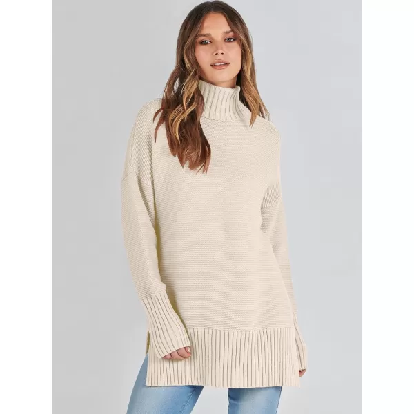 imageANRABESS Womens Turtleneck Sweaters Oversized Long Sleeve Split Hem Chunky Knit Casual Pullover Sweater Tops JumperApricot