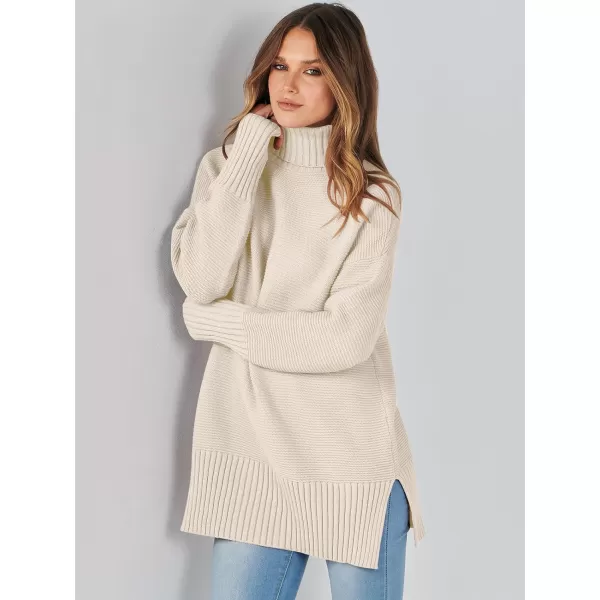 imageANRABESS Womens Turtleneck Sweaters Oversized Long Sleeve Split Hem Chunky Knit Casual Pullover Sweater Tops JumperApricot