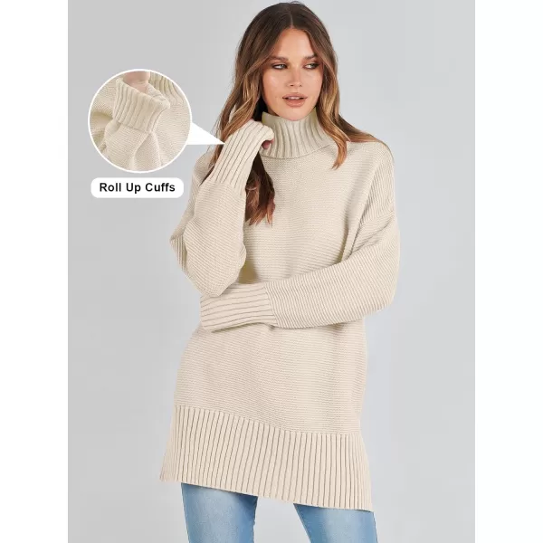 imageANRABESS Womens Turtleneck Sweaters Oversized Long Sleeve Split Hem Chunky Knit Casual Pullover Sweater Tops JumperApricot