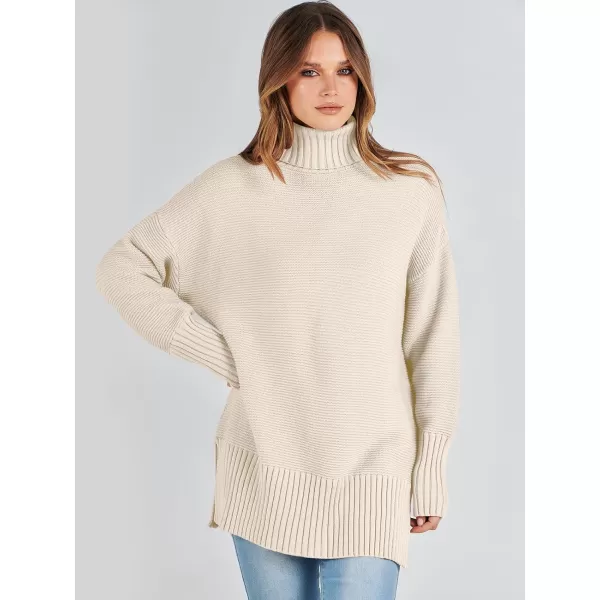 imageANRABESS Womens Turtleneck Sweaters Oversized Long Sleeve Split Hem Chunky Knit Casual Pullover Sweater Tops JumperApricot