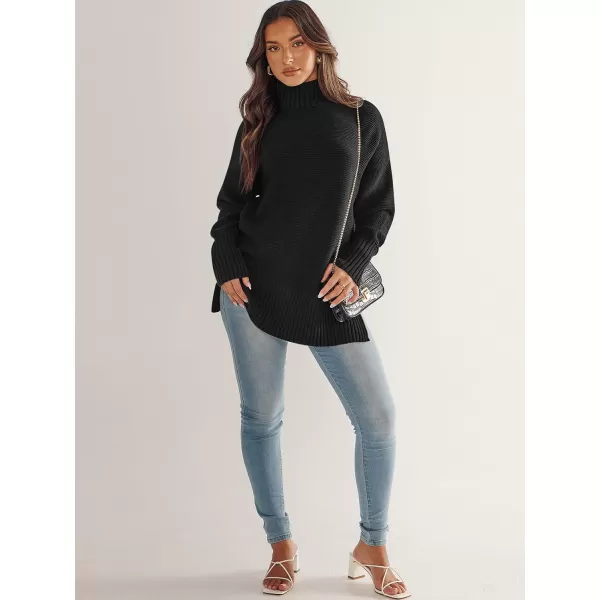 imageANRABESS Womens Turtleneck Sweaters Oversized Long Sleeve Split Hem Chunky Knit Casual Pullover Sweater Tops JumperBlack