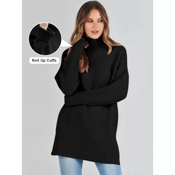 imageANRABESS Womens Turtleneck Sweaters Oversized Long Sleeve Split Hem Chunky Knit Casual Pullover Sweater Tops JumperBlack
