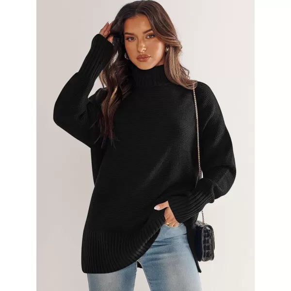 imageANRABESS Womens Turtleneck Sweaters Oversized Long Sleeve Split Hem Chunky Knit Casual Pullover Sweater Tops JumperBlack