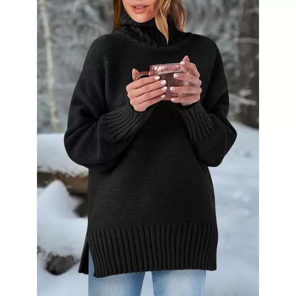 imageANRABESS Womens Turtleneck Sweaters Oversized Long Sleeve Split Hem Chunky Knit Casual Pullover Sweater Tops JumperBlack