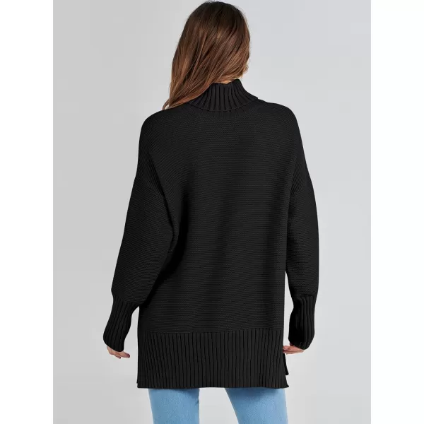 imageANRABESS Womens Turtleneck Sweaters Oversized Long Sleeve Split Hem Chunky Knit Casual Pullover Sweater Tops JumperBlack