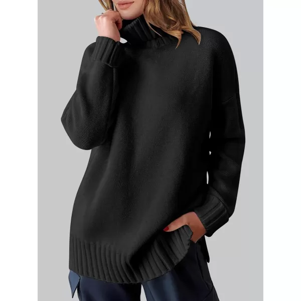 imageANRABESS Womens Turtleneck Sweaters Oversized Long Sleeve Split Hem Chunky Knit Casual Pullover Sweater Tops JumperBlack