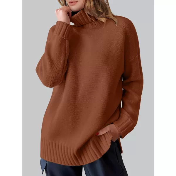 imageANRABESS Womens Turtleneck Sweaters Oversized Long Sleeve Split Hem Chunky Knit Casual Pullover Sweater Tops JumperBrown