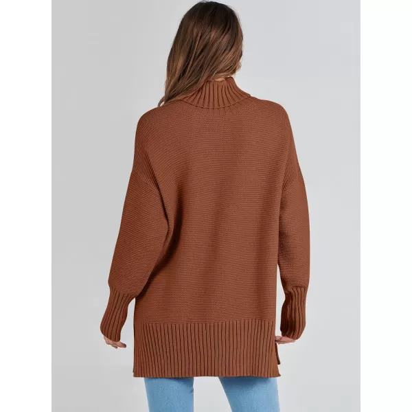 imageANRABESS Womens Turtleneck Sweaters Oversized Long Sleeve Split Hem Chunky Knit Casual Pullover Sweater Tops JumperBrown