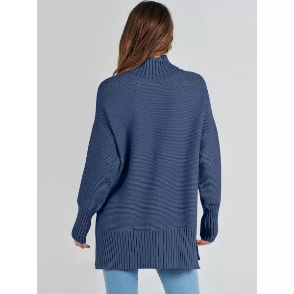 imageANRABESS Womens Turtleneck Sweaters Oversized Long Sleeve Split Hem Chunky Knit Casual Pullover Sweater Tops JumperDusty Blue