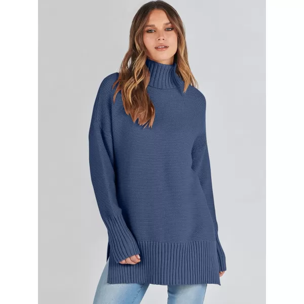 imageANRABESS Womens Turtleneck Sweaters Oversized Long Sleeve Split Hem Chunky Knit Casual Pullover Sweater Tops JumperDusty Blue