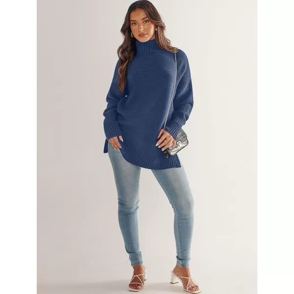 imageANRABESS Womens Turtleneck Sweaters Oversized Long Sleeve Split Hem Chunky Knit Casual Pullover Sweater Tops JumperDusty Blue