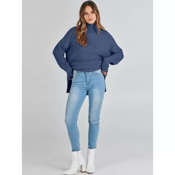 imageANRABESS Womens Turtleneck Sweaters Oversized Long Sleeve Split Hem Chunky Knit Casual Pullover Sweater Tops JumperDusty Blue