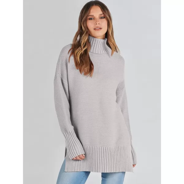 imageANRABESS Womens Turtleneck Sweaters Oversized Long Sleeve Split Hem Chunky Knit Casual Pullover Sweater Tops JumperGray