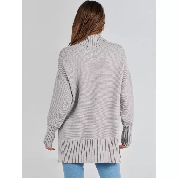 imageANRABESS Womens Turtleneck Sweaters Oversized Long Sleeve Split Hem Chunky Knit Casual Pullover Sweater Tops JumperGray