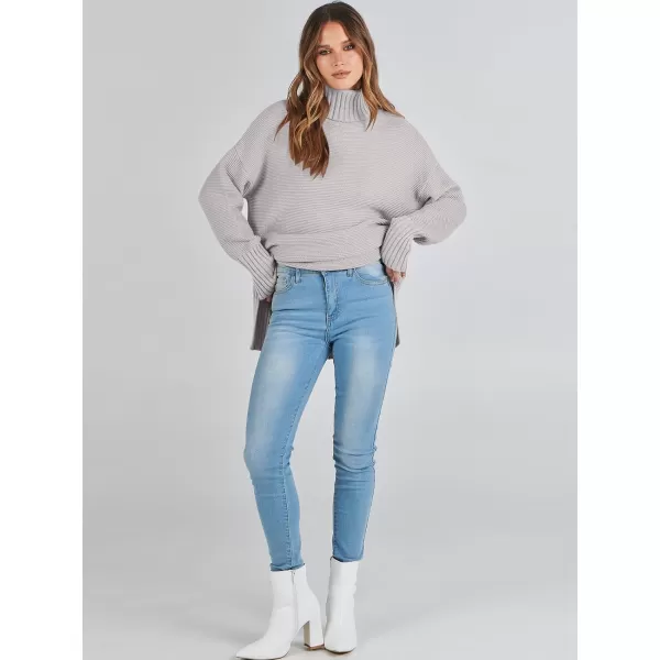 imageANRABESS Womens Turtleneck Sweaters Oversized Long Sleeve Split Hem Chunky Knit Casual Pullover Sweater Tops JumperGray
