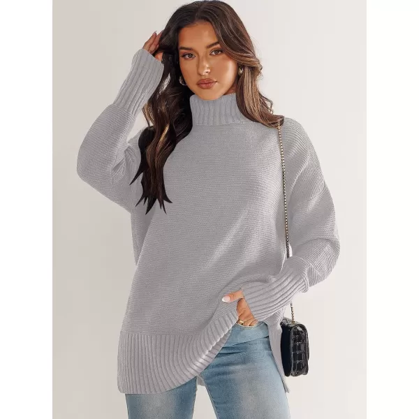 imageANRABESS Womens Turtleneck Sweaters Oversized Long Sleeve Split Hem Chunky Knit Casual Pullover Sweater Tops JumperGray