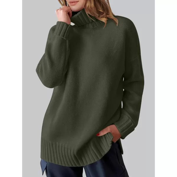 imageANRABESS Womens Turtleneck Sweaters Oversized Long Sleeve Split Hem Chunky Knit Casual Pullover Sweater Tops JumperGreen
