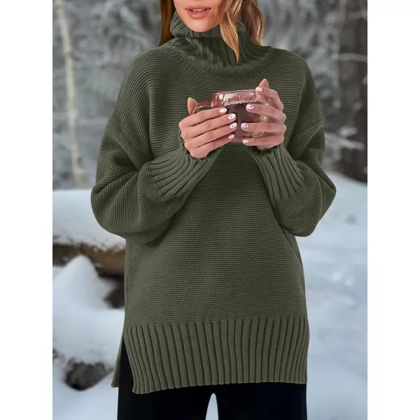 imageANRABESS Womens Turtleneck Sweaters Oversized Long Sleeve Split Hem Chunky Knit Casual Pullover Sweater Tops JumperGreen