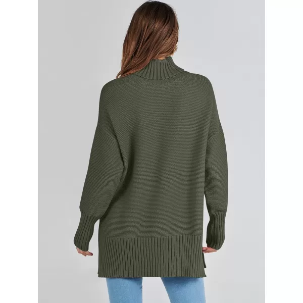 imageANRABESS Womens Turtleneck Sweaters Oversized Long Sleeve Split Hem Chunky Knit Casual Pullover Sweater Tops JumperGreen