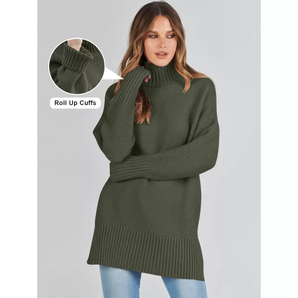 imageANRABESS Womens Turtleneck Sweaters Oversized Long Sleeve Split Hem Chunky Knit Casual Pullover Sweater Tops JumperGreen