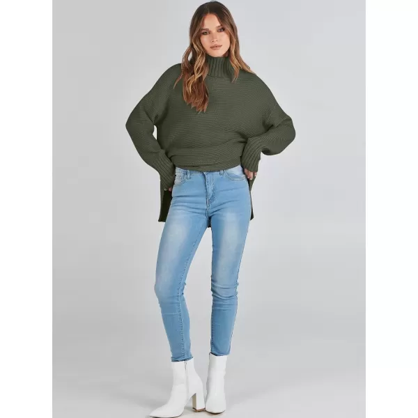 imageANRABESS Womens Turtleneck Sweaters Oversized Long Sleeve Split Hem Chunky Knit Casual Pullover Sweater Tops JumperGreen