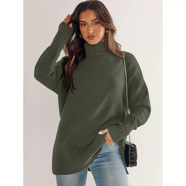 imageANRABESS Womens Turtleneck Sweaters Oversized Long Sleeve Split Hem Chunky Knit Casual Pullover Sweater Tops JumperGreen