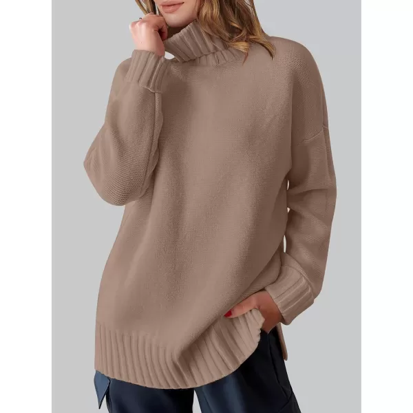 imageANRABESS Womens Turtleneck Sweaters Oversized Long Sleeve Split Hem Chunky Knit Casual Pullover Sweater Tops JumperKhaki