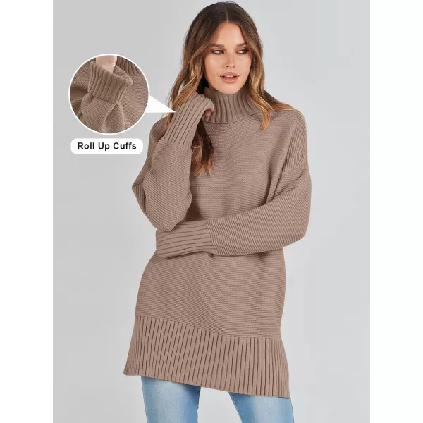 imageANRABESS Womens Turtleneck Sweaters Oversized Long Sleeve Split Hem Chunky Knit Casual Pullover Sweater Tops JumperKhaki