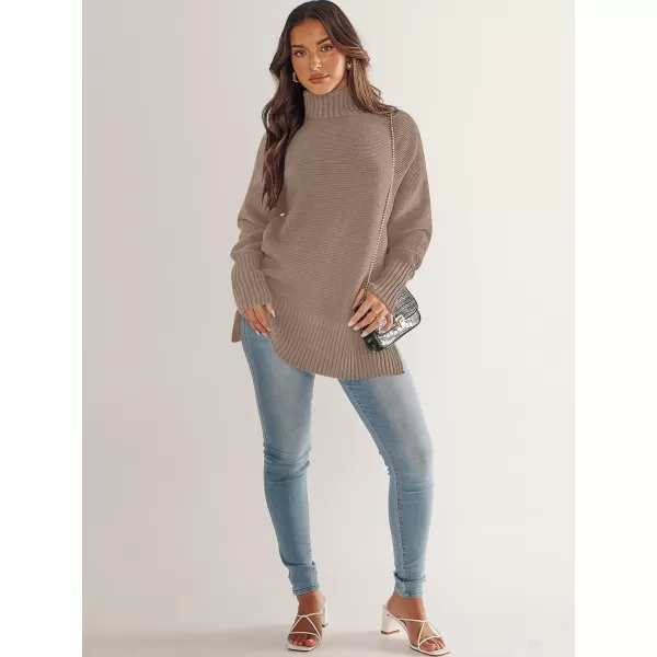 imageANRABESS Womens Turtleneck Sweaters Oversized Long Sleeve Split Hem Chunky Knit Casual Pullover Sweater Tops JumperKhaki